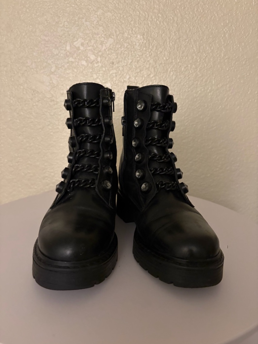 Kurt Geiger Black Chain-Detail Combat Boots